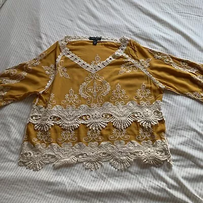 New Look Mustard  Ivory Crochet Summer Top Size L • £1.50