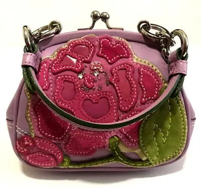 New Limited Ed Coach Small Pink Floral Frame Kisslock Leather Purse Bag Satchel • $349