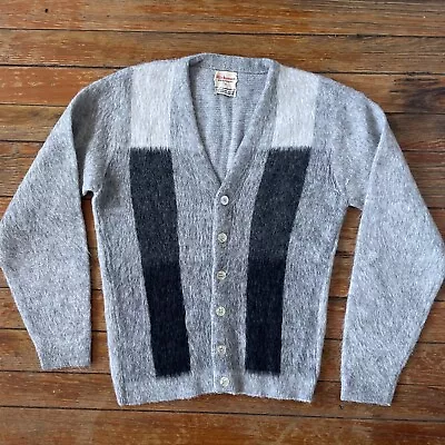 Vintage 1960s Richman Brothers Mohair Blend Monochrome Cardigan Size Medium Mint • $125