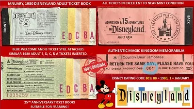 1980 DISNEYLAND A B C D E Adult Ticket Book TICKETS IN VG - NM CONDITION Rare D4 • $58.80