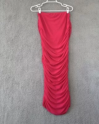 See You Monday Women's Large Strapless Pink Ruched Mesh Bodycon Lined Midi Dress • $19.99