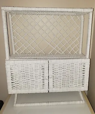 Vintage Wicker Bathroom Storage Cabinet Wall Mount White Shabby Chic • $29.99