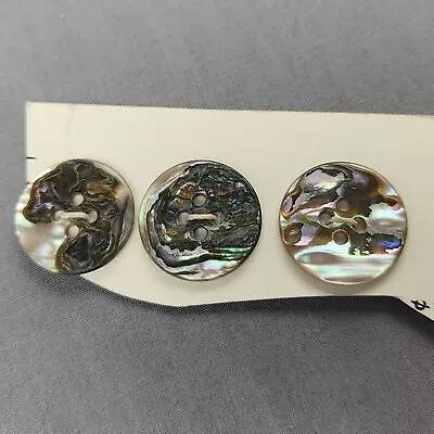 Vintage Abalone Shell Buttons 7/8  On Card Set Of 3 • $9