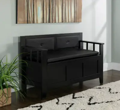 Large Entryway Bench Storage Cabinet Mudroom 2 Person Lift-top Seat Black NEW • $234.97