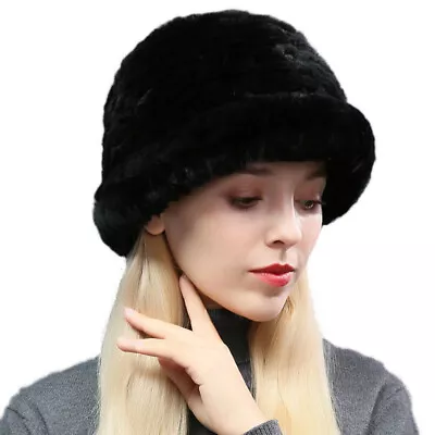 Real Rex Rabbit Fur Top Hats Women Winter Warm Earmuffs Bucket Cap Handmade Soft • $23.79