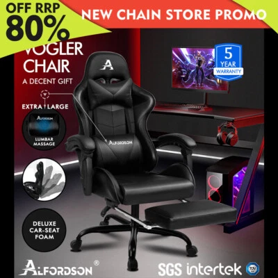 $159.85 • Buy ALFORDSON Gaming Chair Office Executive Racing Footrest Seat Leather All Black