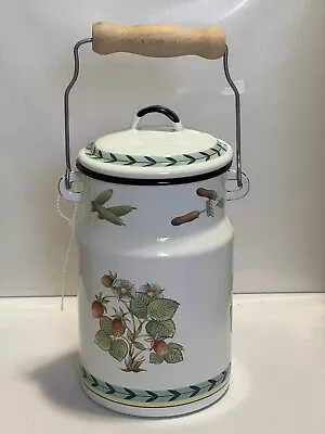 VTG Enameled VILLEROY & BOCH Metal Jug W/ Lid Wooden Handle Farmhouse Collect • $65.99