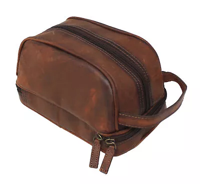 Men's Western Genuine Brown Distressed Leather Toiletry Dopp Kit Shaving • $39.99