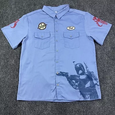 Vintage Star War Shirt 2XL Boba Fett Bounty Hunter Blue Mechanic's Garage Work • $32.99