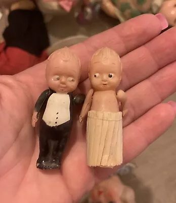 Tiny Wedding Dolls Celluloid Light Weight In Vintage Condition & Bonus Tiny • $40