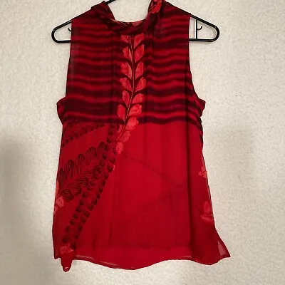 Vera Cristina Womens L Red With Black Pattern Top  2 Layer /lining Sleeveless • $17.95