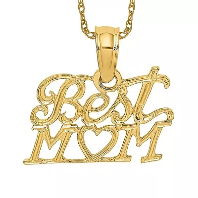 14K Yellow Gold Best Mom Heart Necklace Charm Pendant • $117