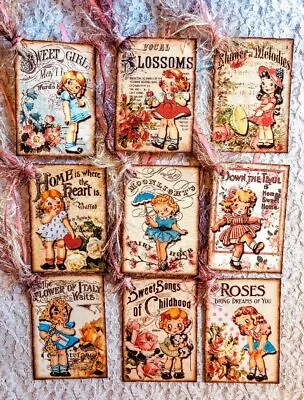 (9) Gift Hang Tags~Vintage Roses Children~Junk Journals~Scrapbook~Cards~484R • $4.79