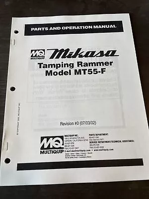 Mikasa Multiquip MT55F Tamping Rammer Jumping Jack Parts Operational Manual Book • $54.99