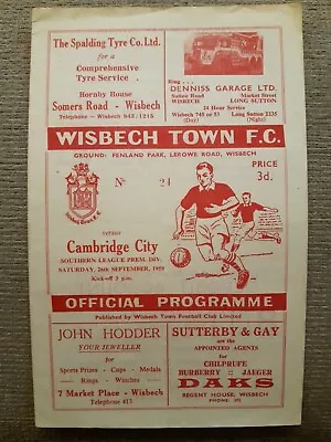 Wisbech Town V Cambridge City Programme.  26/9/1959 • £1.99