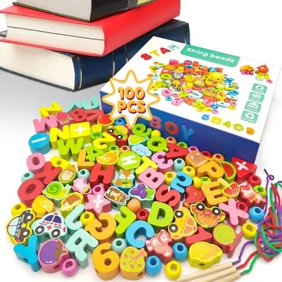 £13.89 • Buy Threading Toys For 3 4 5 Year Olds Girls Boys, 2 In 1 Wooden Montessori Toys For