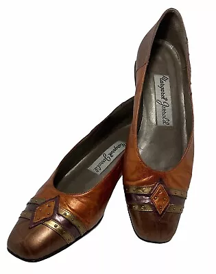 Vintage 90s MARGARET JERROLD Women 7 C  37 EU Leather Court Shoes Slip On Bronze • $22.44