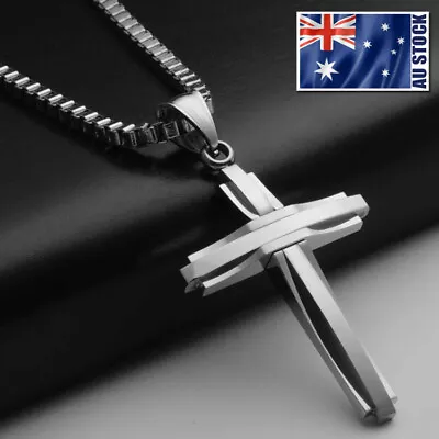 NEW Stainless Steel Silver Jesus Cross Crucifix Pendant Necklace Mens & Womens • $10.99