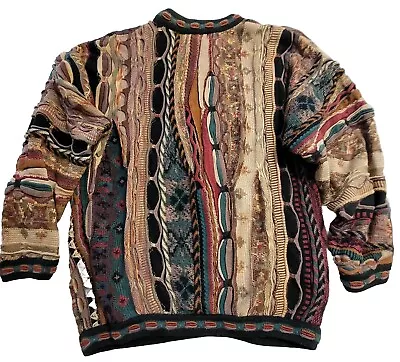 Vtg Tundra Men's Sweater Medium 3D Brown Canada Coogi Style Chunky Knit Biggie  • $254.99