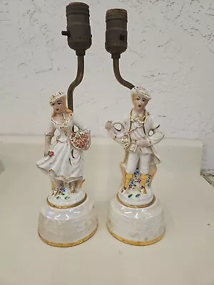 Vintage Hand Painted Porcelain Man & Woman Figural Lamps. GK5 • $40