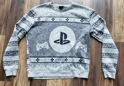 $7 • Buy Playstation Mens Sweater XL Gray PS Ugly Sweater Christmas Holiday