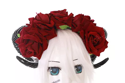 C-51 Red Roses Vampire Devil Horns Headband Headdress Gothic Lolita • £33.71