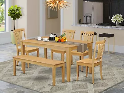 6pc Capri Dinette Kitchen Dining Table + Bench + 4 Avon Wood Chairs In Light Oak • $880
