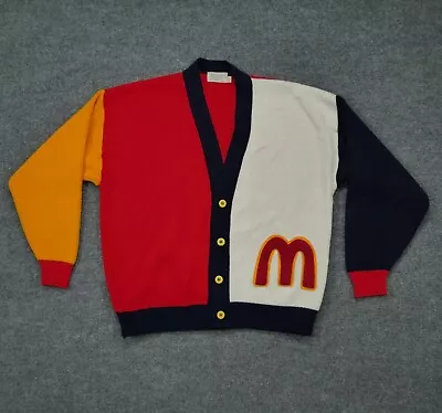 Vintage Group II Sweater Adult Large Red Yellow Cardigan Color Block M Club 80s • $27.77