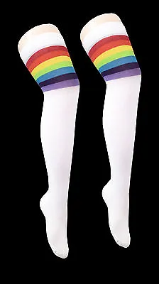 Womens Ladies Rainbow Referee Over The Knee High Socks Cotton Sports Socks • £2.75
