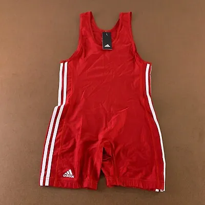 Adidas Men's Size Medium Red White Three Stripe Sleeveless Wrestling Singlet NWT • $33.99