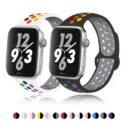$4.99 • Buy For Apple Watch 8 7 6 5 SE Silicone Rainbow Nike+Band Sport Strap 40/41/44/45mm 