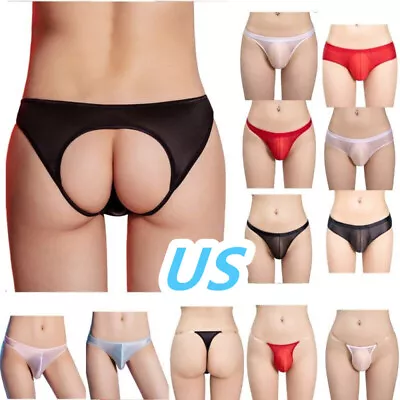 US Men See-Through Silky Briefs Panties Low Rise Bulge Pouch Thongs Underwear • $7.88