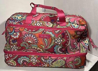 Vera Bradley Pink Paisley Rolling Duffel Bag Carry On Suitcase Weekender Bag 21” • $115