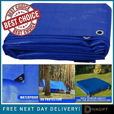 Tarpaulin Waterproof Cover Trap Heavy Duty Waterproof Camping Sheet Cover Blue • £136.85