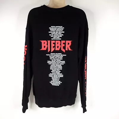 Justin Bieber Sweater Adult M Black Red Pullover Crew Neck Team Bieber Tour • $10