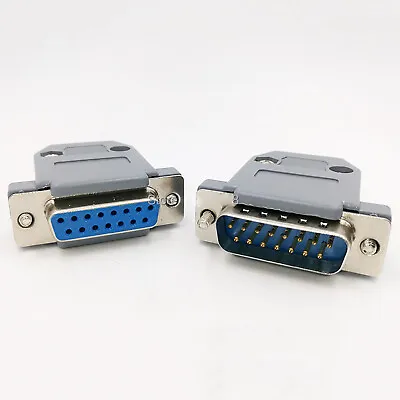 15 Pin Female/Male D-SUB Plug Solder Connector RS232 Serial DB15 DA15 Hood Shell • £56.03
