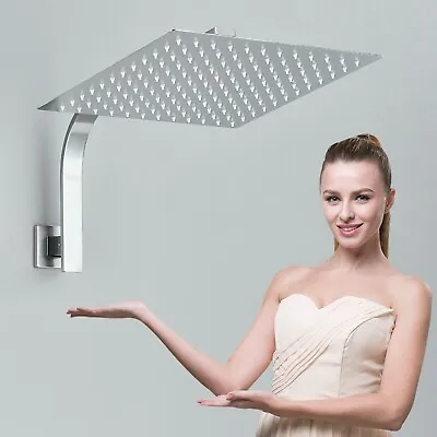 Chrome Wall Mount Rainfall Shower Head Solid Square Top Sprayer With Shower Arm • $26.99