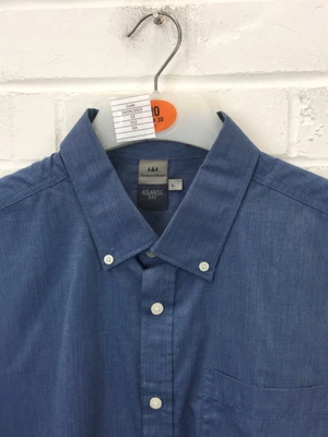 £3.60 • Buy Atlantic Bay Blue Short Sleeve Button-Up Casual Shirt Size Large #CE