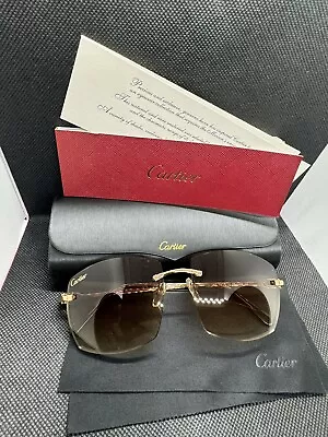 Cartier Rimless Sunglasses Big C Gold Wire/brown Lenses • $136.66