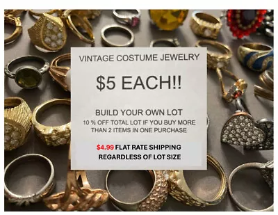 Vintage Rings Make Your Own Lot Mcm Estate Rhinestone Cocktail 10% Off 2 0r More • $3