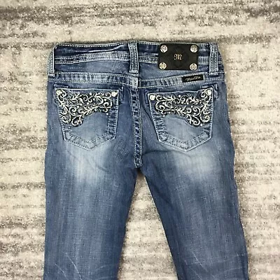 Miss Me Jeans Girls Youth 14 Bootcut Rhinestone Blue Medium Wash Measure 24x25 • $19.95