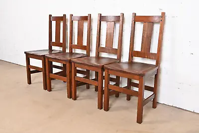 Limbert Mission Oak Arts & Crafts Dining Chairs Set Of Four • $2200