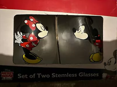 NEW Disney Mickey Mouse & Friends Pair Stemless Wine Glasses Kissing ￼ • £14.99