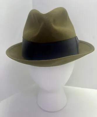 Vintage Men's Wool Felt MALLORY Wedge Fedora Hat 6 7/8 Sam Snead - Olive Green • $95