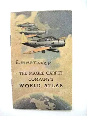 Vintage Advertising  World Atlas  -  The Magee Carpet Co.  WWII Planes On Cover* • $35