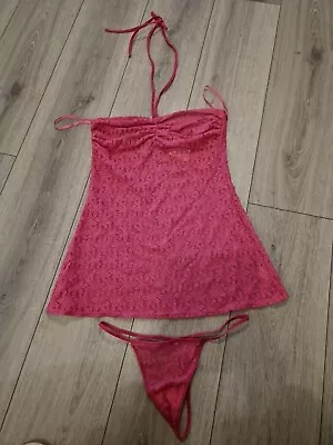 BNWT Vintage La Senza Pink Lace Diva Doll Babydoll/Thong Set Size 12 • £18