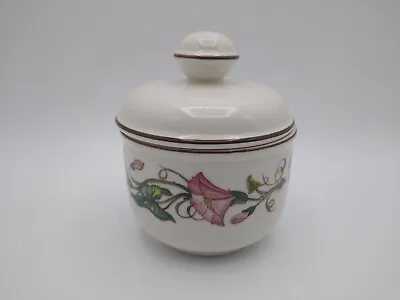 Villeroy & Boch PALERMO Sugar Bowl With Lid-Morning Glory Flowers-Brown Trim • $13.99