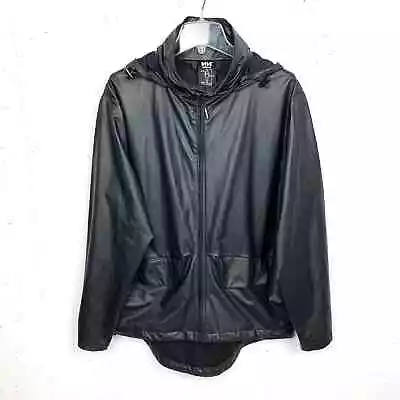 Helly Hensen Workwear Voss Waterproof Rain Jacket Black Full Zip Hooded Medium  • $59