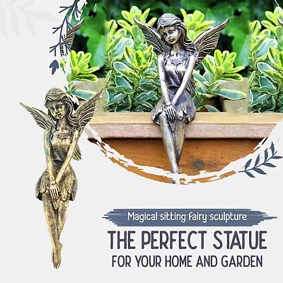 Garden Ornaments Sitting Magical Fairy Brass Copper Effect Figurine Angel • £12.75