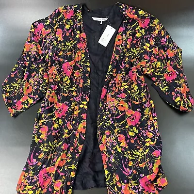 Michael Stars Kimono Womens OS Black Floral Rose Ruana Cape Gauzy Flowy Boho • $28.99